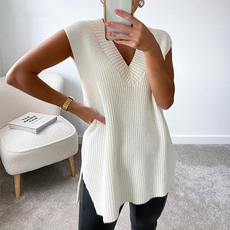 V-neck Knitted Sleeveless Vest